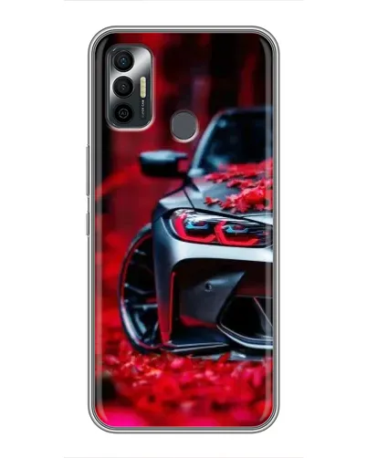 Чехол для TECNO Spark 7P с картинкой «Спортивная BMW и цветы»
