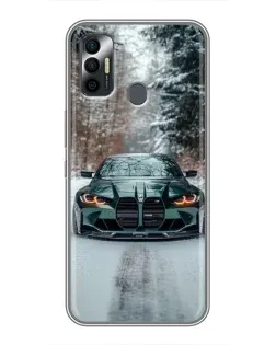 Чехол для TECNO Spark 7P с картинкой «BMW в зимнем лесу»