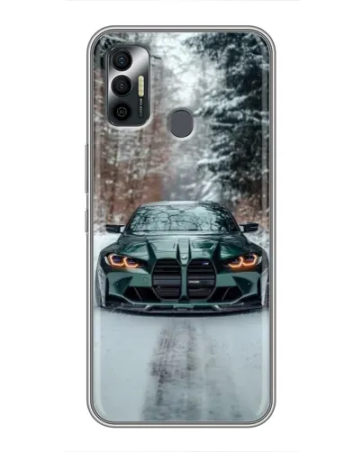 Чехол для TECNO Spark 7P с картинкой «BMW в зимнем лесу»