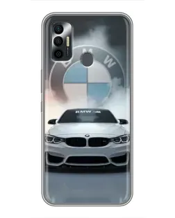 Чехол для TECNO Spark 7P с картинкой «BMW в белом дыму»