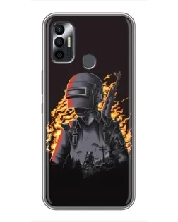 Чехол для TECNO Spark 7P с картинкой «PUBG — огненный силуэт»