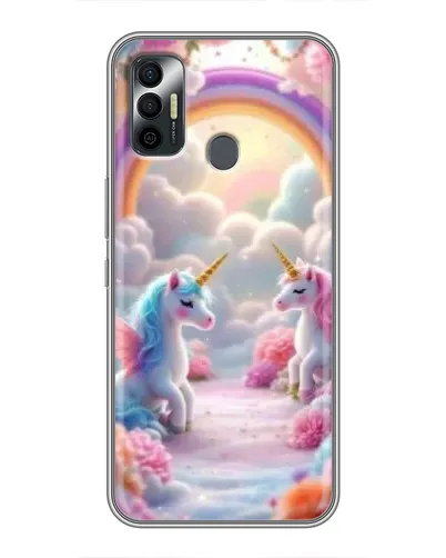 Чохол для TECNO Spark 7P з картинкою «Веселка і єдинороги»