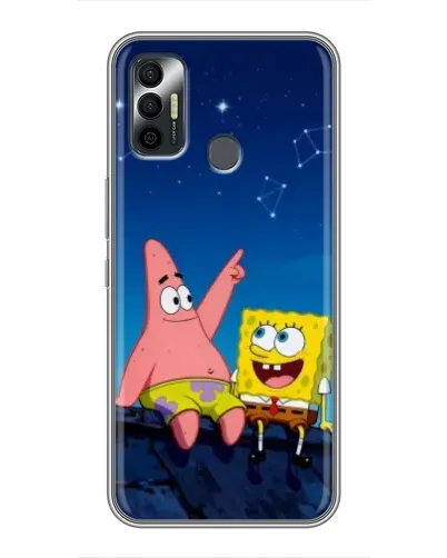 Чехол для TECNO Spark 7P с картинкой «Губка Боб и Патрик ночью»