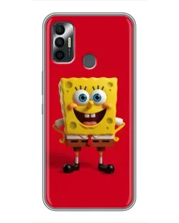 Чехол для TECNO Spark 7P с картинкой «Спанч Боб на красном»