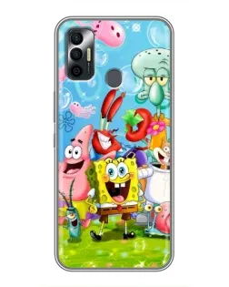 Чохол для TECNO Spark 7P з картинкою «Губка Боб та друзі»