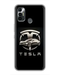 Чохол для TECNO Spark 7P з картинкою «Tesla — срібне авто»