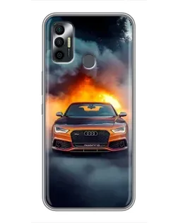 Чохол для TECNO Spark 7P з картинкою «Audi у вогняному диму»