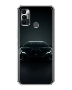 Чохол для TECNO Spark 7P з картинкою «Чорний Lamborghini Aventador»