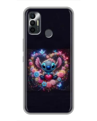 Чехол для TECNO Spark 7P с картинкой «Stitch в цветах»
