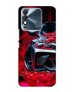 Чехол для TECNO Spark 8 с картинкой «Спортивная BMW и цветы»