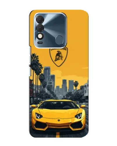 Чехол для TECNO Spark 8 с картинкой «Желтый Lamborghini город»