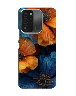 Чехол для TECNO Spark 8C с картинкой «Яркая сине-оранжевая флора»