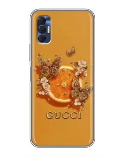 Чехол для TECNO Spark 8P с картинкой «Gucci — золотые бабочки»