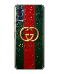 Чехол для TECNO Spark 8P с картинкой «Gucci — фирменная полоса и золото»