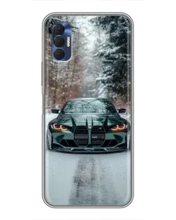 Чохол для TECNO Spark 8P з картинкою «BMW у зимовому лісі»