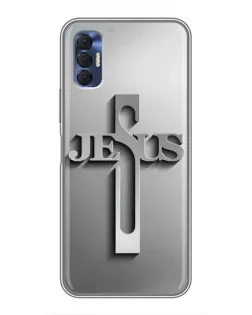 Чехол для TECNO Spark 8P с картинкой «Металлический крест Jesus»
