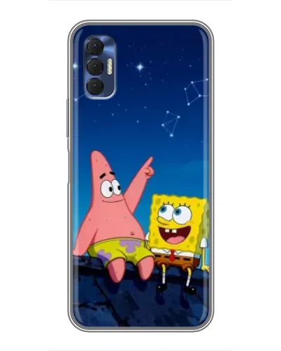 Чехол для TECNO Spark 8P с картинкой «Губка Боб и Патрик ночью»
