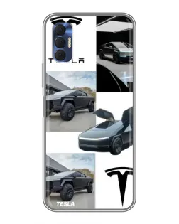 Чехол для TECNO Spark 8P с картинкой «Коллаж Cybertruck Tesla»
