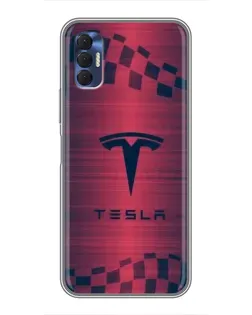 Чехол для TECNO Spark 8P с картинкой «Тесла красный карбон»