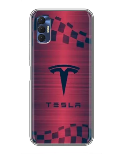 Чехол для TECNO Spark 8P с картинкой «Тесла красный карбон»
