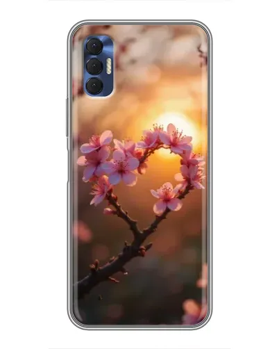 Чохол для TECNO Spark 8P з картинкою «Рожевий цвіт  сердечко на тлі заходу»