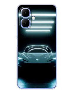 Чехол для TECNO Spark Go 2 с картинкой «Tesla в неоне»