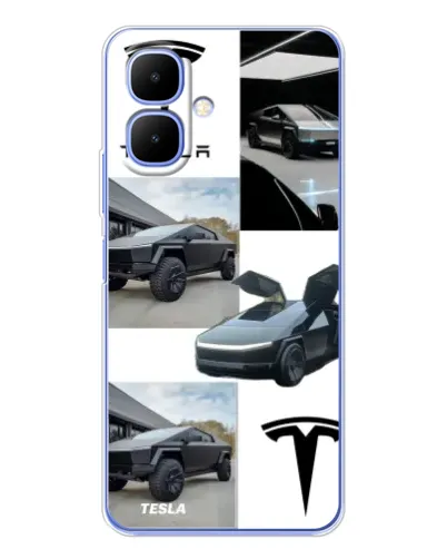 Чехол для TECNO Spark Go 2 с картинкой «Коллаж Cybertruck Tesla»
