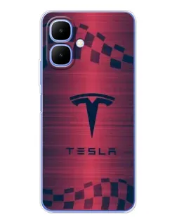 Чехол для TECNO Spark Go 2 с картинкой «Тесла красный карбон»