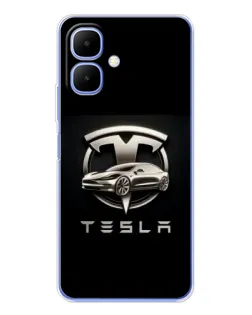 Чехол для TECNO Spark Go 2 с картинкой «Tesla — серебристое авто»