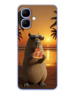 Чехол для TECNO Spark Go 2 с картинкой «Капибара с пиццей»