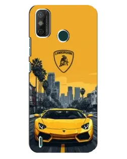 Чехол для TECNO Spark GO (2020) с картинкой «Желтый Lamborghini город»