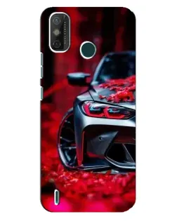 Чехол для TECNO Spark GO (2021) с картинкой «Спортивная BMW и цветы»