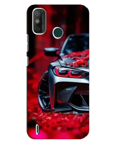 Чехол для TECNO Spark GO (2021) с картинкой «Спортивная BMW и цветы»
