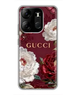 Чехол для TECNO Spark Go 2023 (BF7) с картинкой «Gucci — бордовые розы»