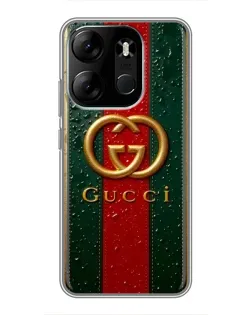Чехол для TECNO Spark Go 2023 (BF7) с картинкой «Gucci — фирменная полоса и золото»