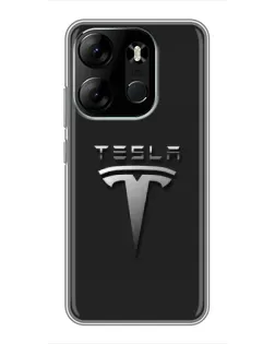 Чехол для TECNO Spark Go 2023 (BF7) с картинкой «Стальной логотип Tesla»