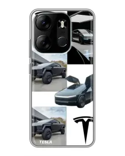 Чехол для TECNO Spark Go 2023 (BF7) с картинкой «Коллаж Cybertruck Tesla»