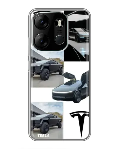 Чехол для TECNO Spark Go 2023 (BF7) с картинкой «Коллаж Cybertruck Tesla»