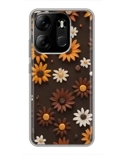 Чехол для TECNO Spark Go 2023 (BF7) с картинкой «Узор из маленьких подсолнухов»