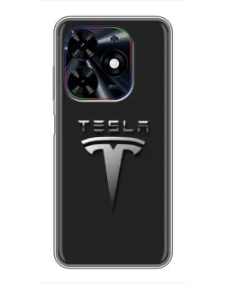 Чехол для TECNO Spark Go 2024 (BG6) с картинкой «Стальной логотип Tesla»