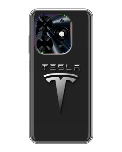 Чехол для TECNO Spark Go 2024 (BG6) с картинкой «Стальной логотип Tesla»