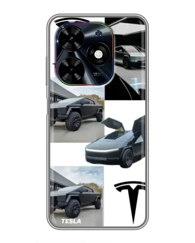 Чехол для TECNO Spark Go 2024 (BG6) с картинкой «Коллаж Cybertruck Tesla»