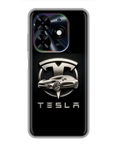 Чехол для TECNO Spark Go 2024 (BG6) с картинкой «Tesla — серебристое авто»