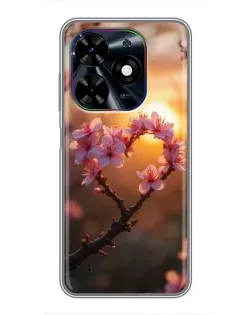 Чохол для TECNO Spark Go 2024 (BG6) з картинкою «Рожевий цвіт  сердечко на тлі заходу»