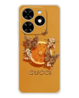 Чехол для TECNO Spark Go 2025 с картинкой «Gucci — золотые бабочки»