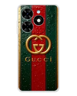 Чехол для TECNO Spark Go 2025 с картинкой «Gucci — фирменная полоса и золото»