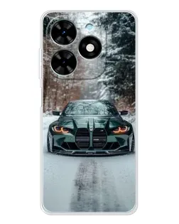 Чехол для TECNO Spark Go 2025 с картинкой «BMW в зимнем лесу»