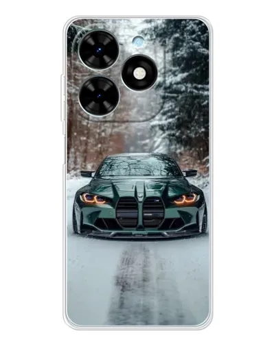 Чехол для TECNO Spark Go 2025 с картинкой «BMW в зимнем лесу»