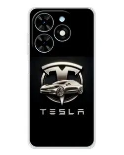 Чехол для TECNO Spark Go 2025 с картинкой «Tesla — серебристое авто»