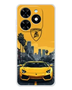 Чехол для TECNO Spark Go 2025 с картинкой «Желтый Lamborghini город»